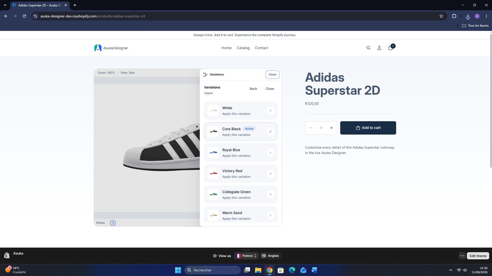 Product-part variations displayed below the native Shopify product controls.