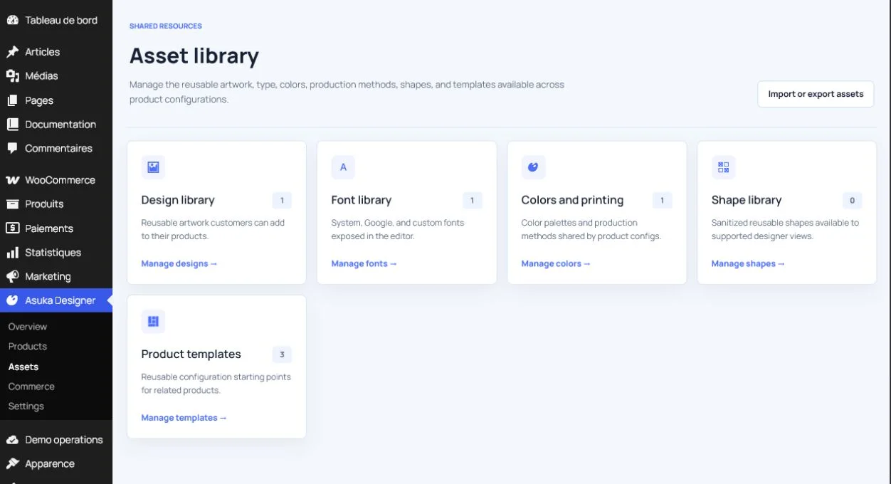 Reusable asset libraries in the WordPress administration.