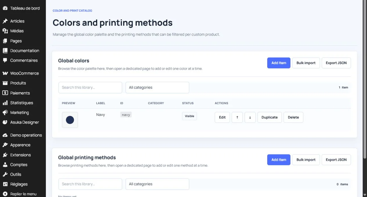Bibliothèques de couleurs et procédés d’impression dans WordPress.