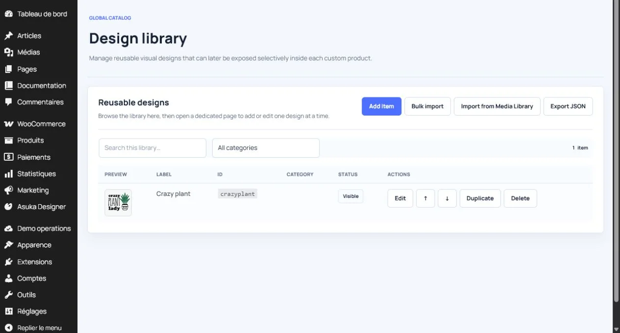Éditeur de bibliothèque de designs réutilisables dans WordPress.
