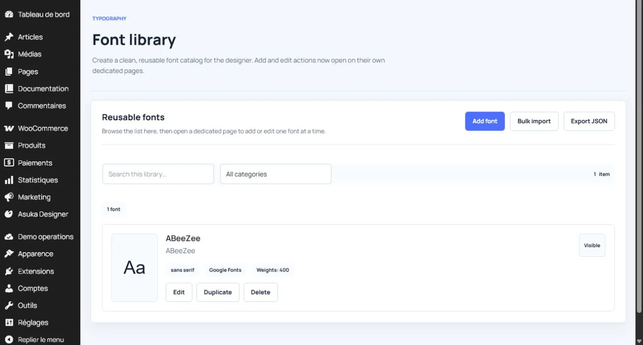 Bibliothèque de polices réutilisables dans WordPress.