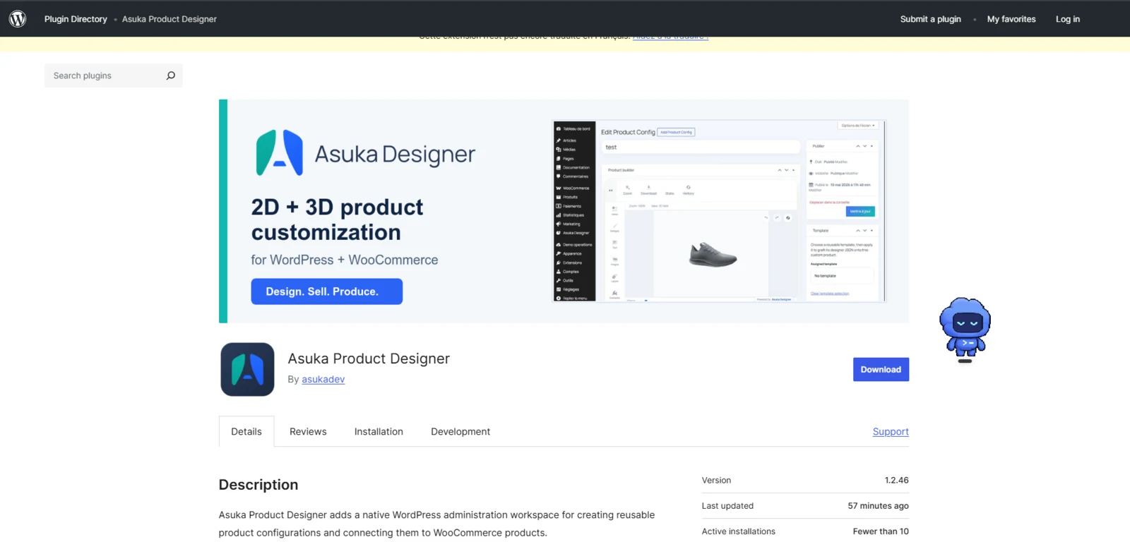 Asuka Product Designer public page in the WordPress plugin directory.