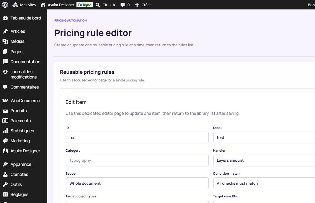 Reusable pricing-rule editor in WordPress.