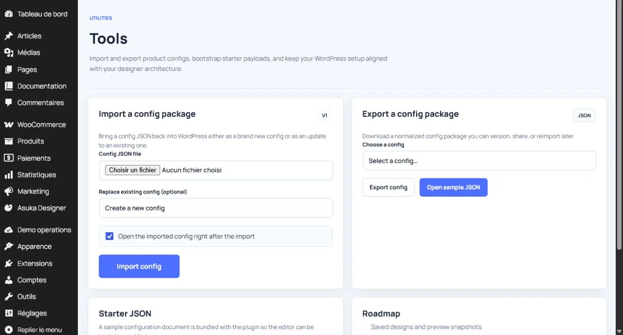 Outils de maintenance et de support d’Asuka Designer pour WordPress.