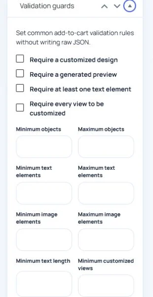 Contrôles de validation avant publication d’un produit personnalisé WordPress.