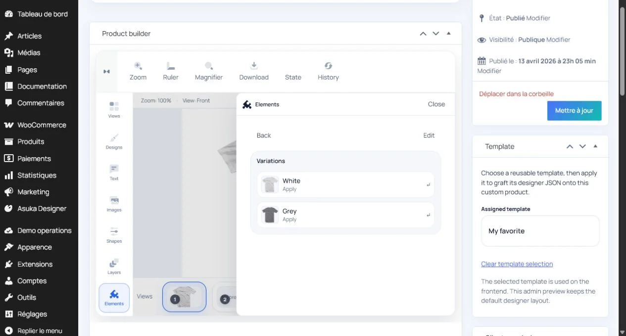 Variation builder for configurable product parts in WordPress.